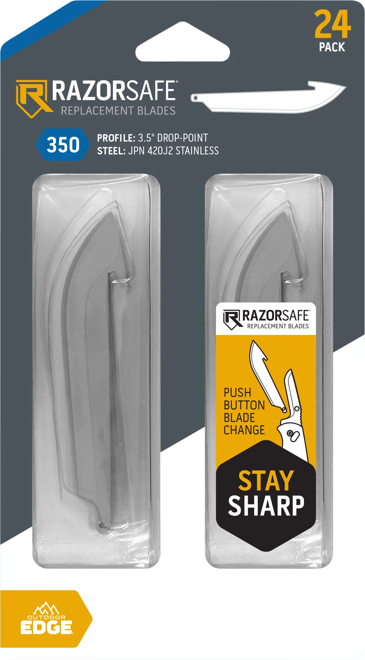 Outdoor Edge 3.5" Drop Point Replacement Blade Pack (24Pcs) - Clam