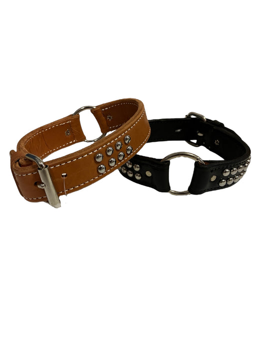 1  1/2" Leather Center Ring with brass spots DIF 20" Collar